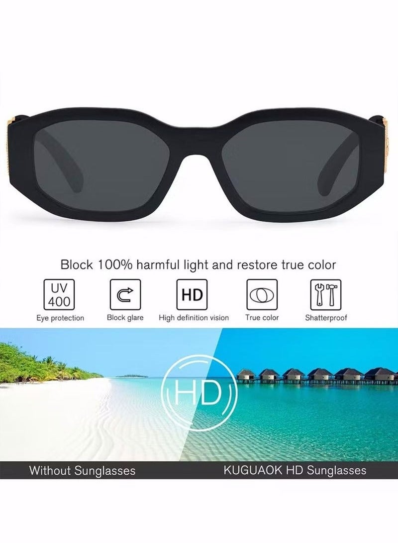 نظارات شمسية قطبية للنساء، نظارات شمسية مستطيلة غير منتظمة، نظارات شمسية دائرية كلاسيكية بتصميم عتيق عصري، حماية من الأشعة فوق البنفسجية، نظارات شمسية صغيرة سوداء - Image 2