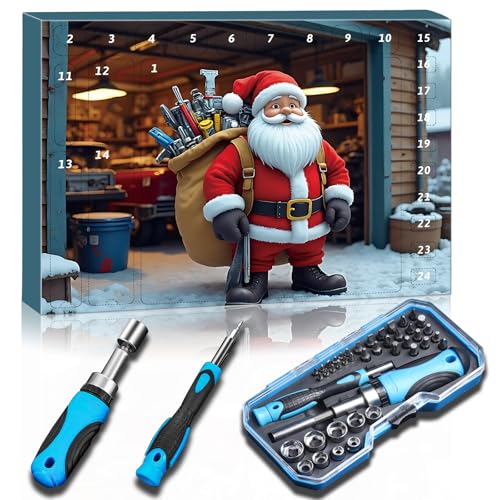 Aezic Tool Advent Calendar 2025 44piece Tool Set with Precision Bits Precision Screwdrivers Ratchet Bit Handle Hexagon Socket Storage Case 24Day Home Tool Kit Christmas Countdown Calendar for Men Mechanics - Image 1