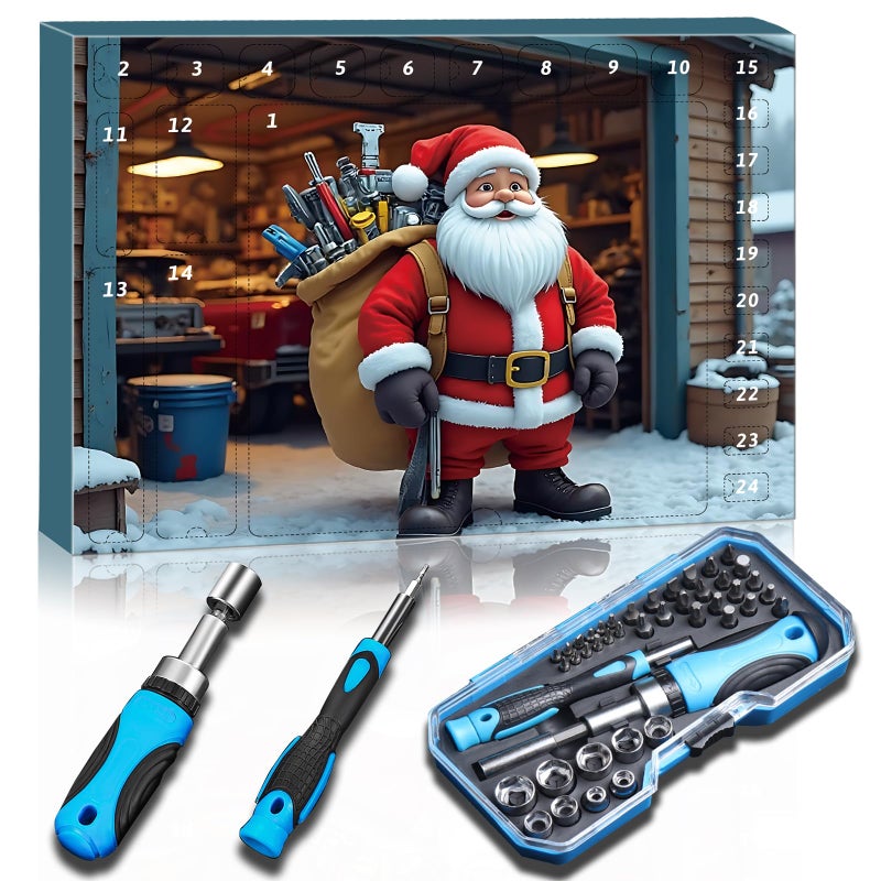 Aezic Tool Advent Calendar 2025 44piece Tool Set with Precision Bits Precision Screwdrivers Ratchet Bit Handle Hexagon Socket Storage Case 24Day Home Tool Kit Christmas Countdown Calendar for Men Mechanics - Image 2