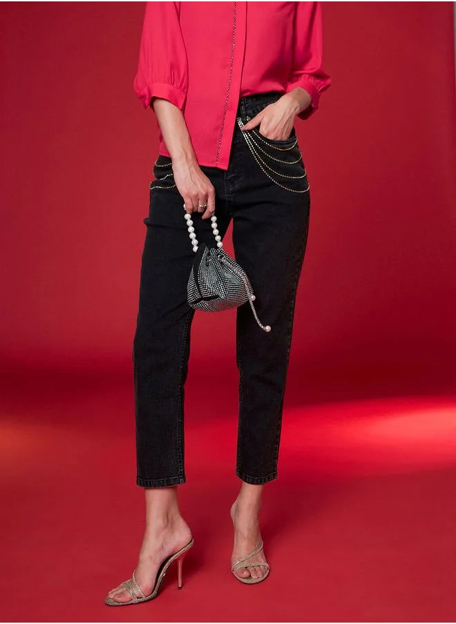 SASSAFRAS Mid Rise Embellished Cropped Jeans by Styli