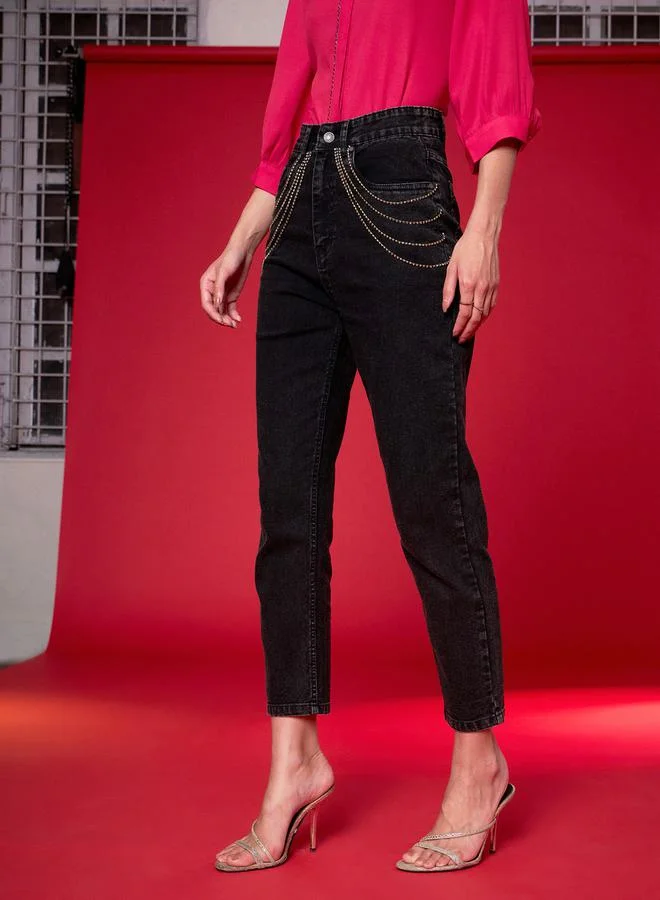 SASSAFRAS Mid Rise Embellished Cropped Jeans by Styli