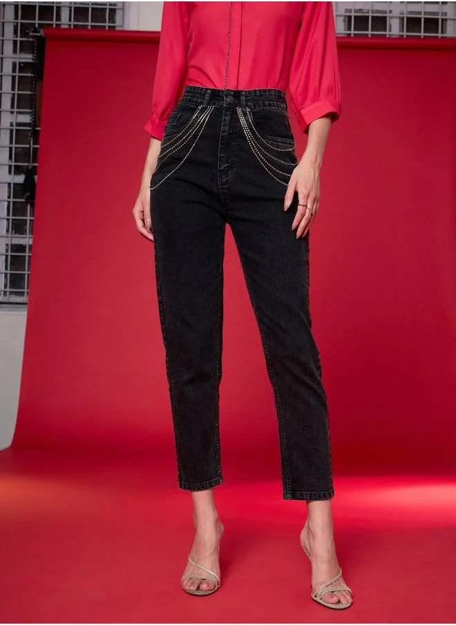 SASSAFRAS Mid Rise Embellished Cropped Jeans by Styli