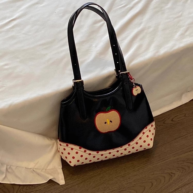 Summer Cute Girl Apple Polka Dot Handbag Niche Design Commuting Small Tote Bag - Image 2
