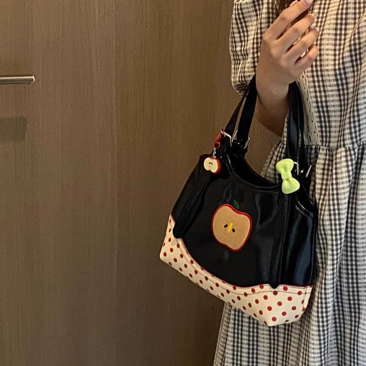 Summer Cute Girl Apple Polka Dot Handbag Niche Design Commuting Small Tote Bag - Image 5