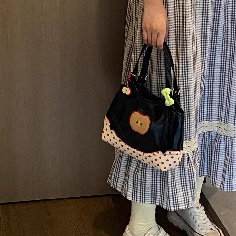 Summer Cute Girl Apple Polka Dot Handbag Niche Design Commuting Small Tote Bag - Image 4