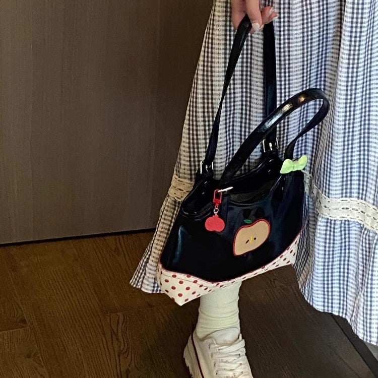 Summer Cute Girl Apple Polka Dot Handbag Niche Design Commuting Small Tote Bag - Image 3