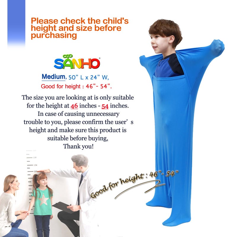 SANHO Premium Sensory Sock, Updated Version, Medium, 50" L x 24" W, Good for height:46"- 54" Blue - Image 2