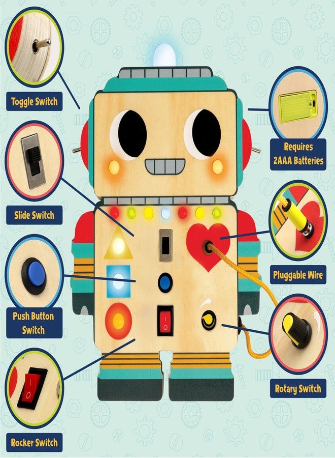 Peaceable Kingdom Blinkity Bot Light Up Busy Board for Toddlers Montessori Wooden Toy - Image 2