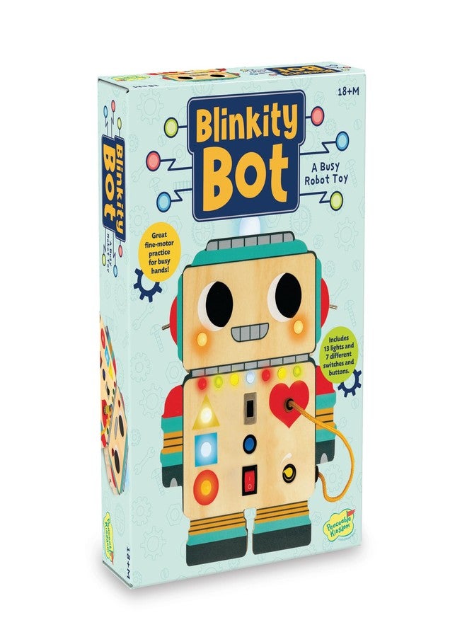 Peaceable Kingdom Blinkity Bot Light Up Busy Board for Toddlers Montessori Wooden Toy - Image 1