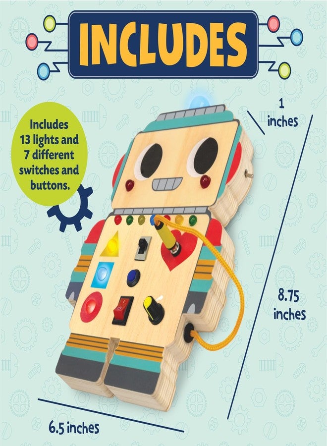 Peaceable Kingdom Blinkity Bot Light Up Busy Board for Toddlers Montessori Wooden Toy - Image 3