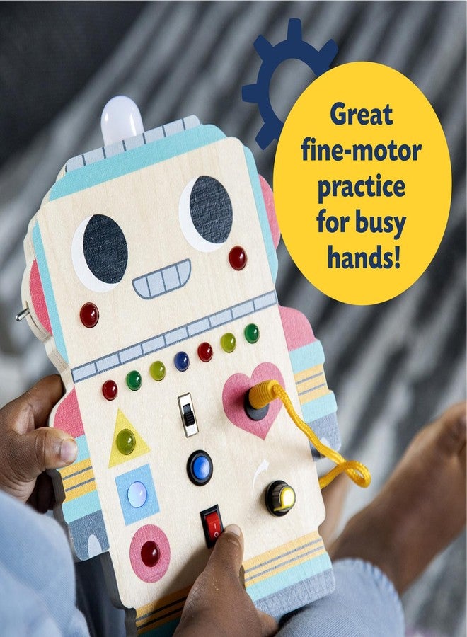 Peaceable Kingdom Blinkity Bot Light Up Busy Board for Toddlers Montessori Wooden Toy - Image 4