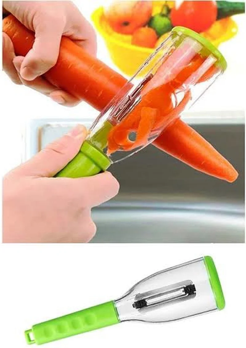 Hane216 Fruit and Vegetable Peeler with Chamber Peel Collector