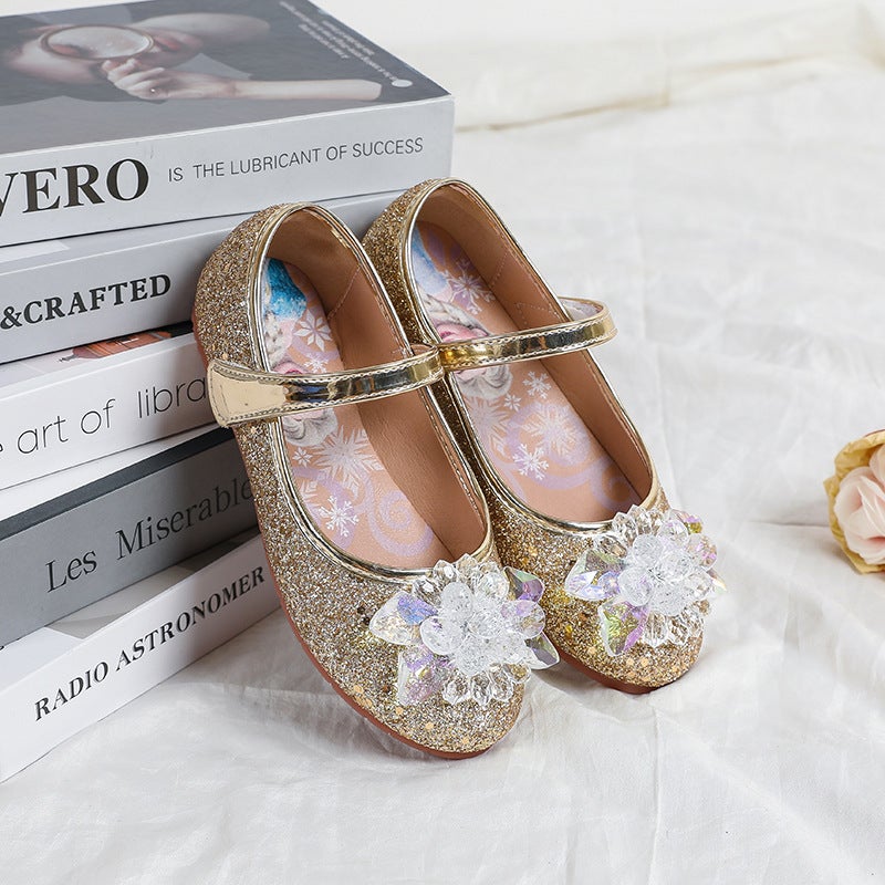 Princess Shoes For Girls, Elsa Shoes, New Children'S Leather Shoes, Silver Crystal Single Shoes For Girls, Summer Soft Soles - Image 1