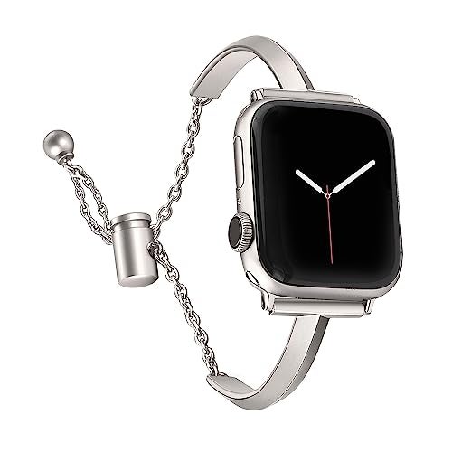 PlusRoc Stainless Steel Band Compatible with Apple Watch Band 38mm 40mm 41mm 42mm(Series 11/10) iWatch SE Series 11 10 9 8 7 6 5 4 3 2 1, Slim Versatile Bangle Bracelet for Women, Starlight - Image 1