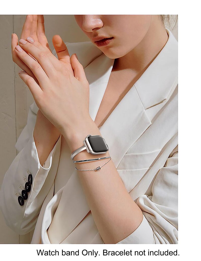 PlusRoc Stainless Steel Band Compatible with Apple Watch Band 38mm 40mm 41mm 42mm(Series 11/10) iWatch SE Series 11 10 9 8 7 6 5 4 3 2 1, Slim Versatile Bangle Bracelet for Women, Starlight - Image 5