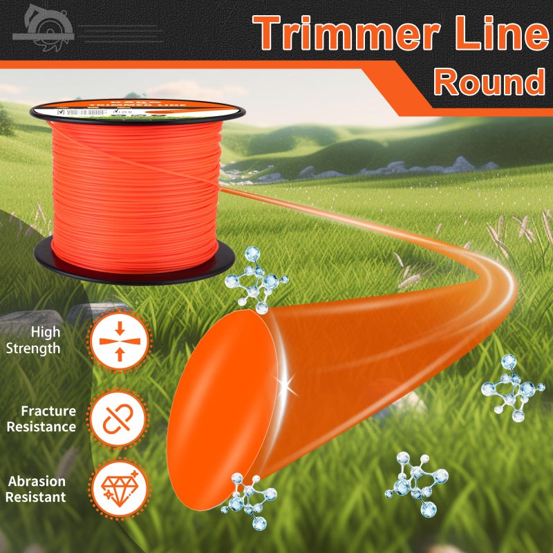 KAKO 095 Trimmer Line, Heavy Duty Trimmer Line .095, 095 Weed Eater String, Commercial Grade Round 0.095 Inch String Trimmer Line, Weed Eater String .095Inch-880Ft-3Lb Fits Most of String Trimmers(Orange) - Image 3