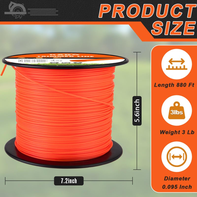 KAKO 095 Trimmer Line, Heavy Duty Trimmer Line .095, 095 Weed Eater String, Commercial Grade Round 0.095 Inch String Trimmer Line, Weed Eater String .095Inch-880Ft-3Lb Fits Most of String Trimmers(Orange) - Image 2