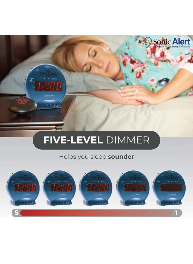 Sonic Alert ساعة منبه سونيك ألارم سونيك بوم مع هزاز سرير، ساعة منبه اهتزازية تركوازية للنائمين الثقيلين، احتياطي بطارية | استيقظ مع اهتزاز - Image 3
