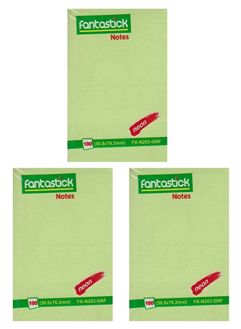 Fantastick 3-Piece Sticky Notes 2x3 Inch Size Green - Image 1