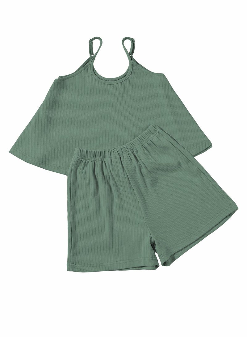 blibean Tween Girl Clothes Sets Little Kids Girls Summer Shorts Outfits Casual Fashion Tank Tops Matching Lounge Clothing Set 2pcs Size 10-11 Year Old Green - Image 5