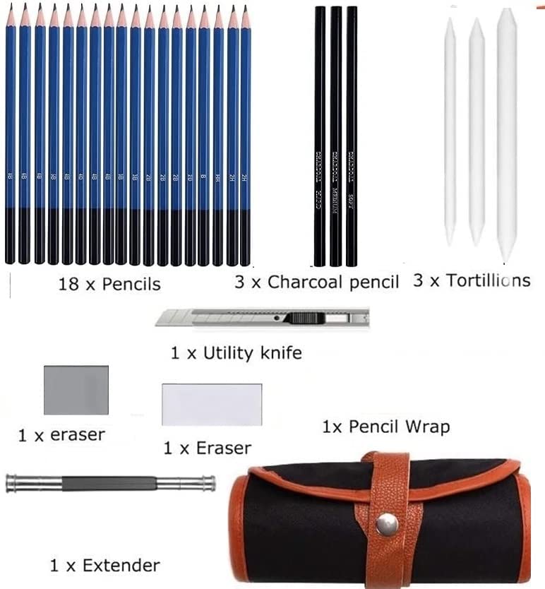 Wynhard Wynhard Sketch Drawing Pencil Set Drawing Sketching Pencil Kit 28 Shading Pencils Set Drawing Sketch Set Drawing Pencil Set For Artists, Black  - Image 2
