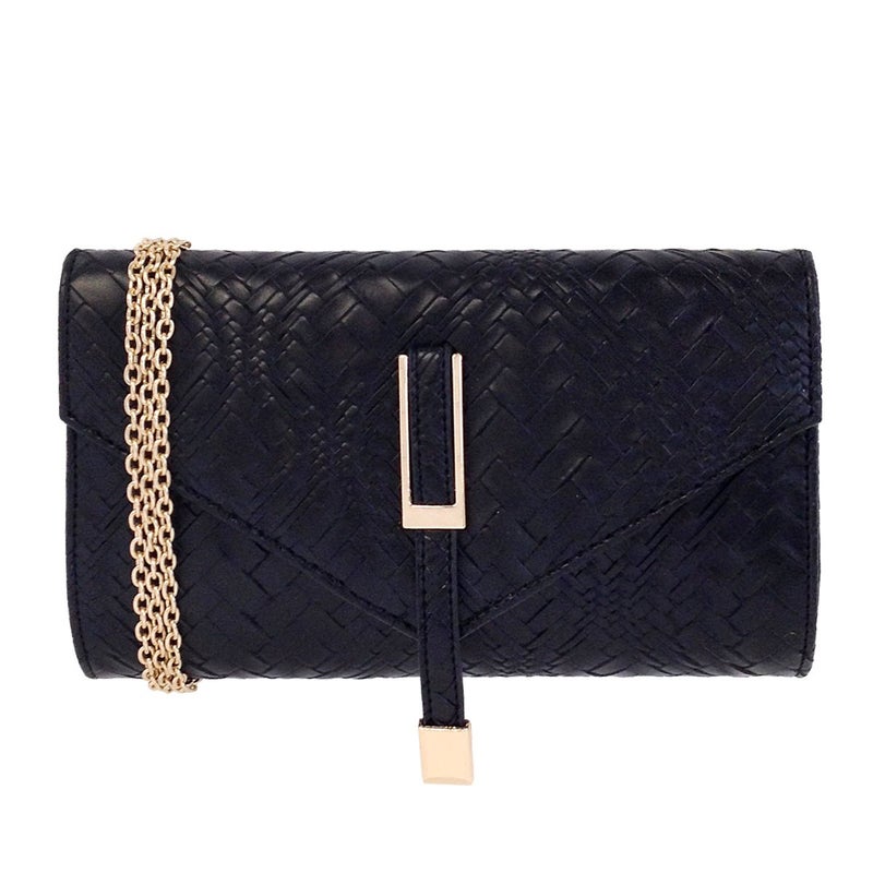 JNB Weaved Pattern Faux Leather Clutch Black
