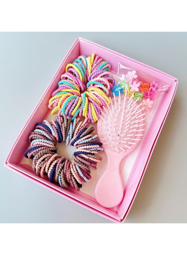 JAYATO Boxed hair string pink elastic hair accessory set for girls' hair decorations, cute hair band for little girls, princess hair clip gift box