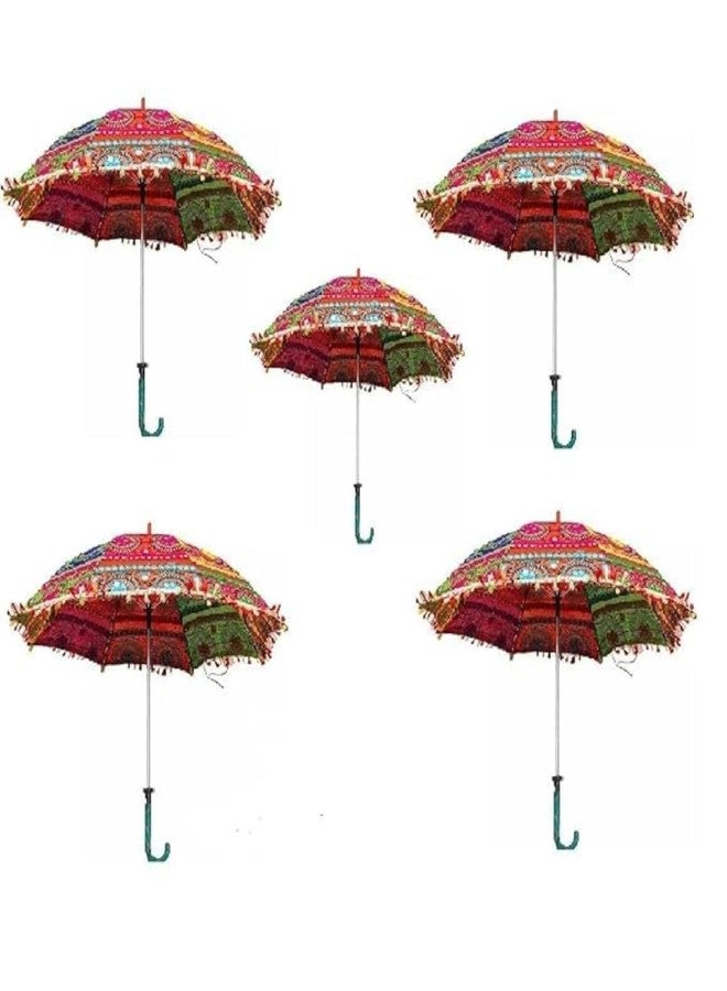 Homenique Pack of 5 Wedding Umbrella with 4 Colourful Hanging Chakhri Decor | Traditional Haldi Mehendi Sangeet Decoration Umbrella | Ethnic Party Backdrop Prop - Image 3