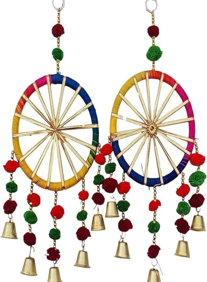 Homenique Pack of 5 Wedding Umbrella with 4 Colourful Hanging Chakhri Decor | Traditional Haldi Mehendi Sangeet Decoration Umbrella | Ethnic Party Backdrop Prop - Image 4