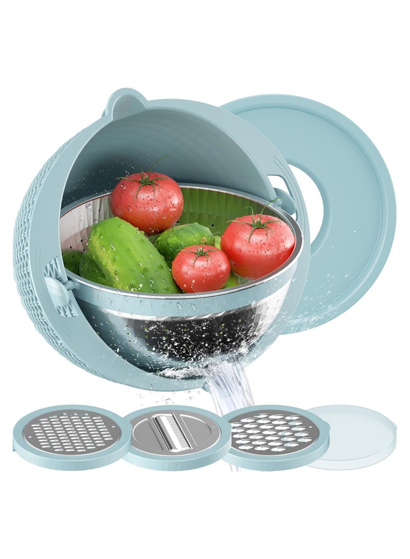 SYOSI 4 In 1 Colander with Mixing Bowl Set, Portable Food Strainers and Colanders, Pasta Strainer, Rice Strainer, Fruit Cleaner, Veggie Wash, Salad Spinner, for Washing and Draining Fruit, Vegetables - Image 1
