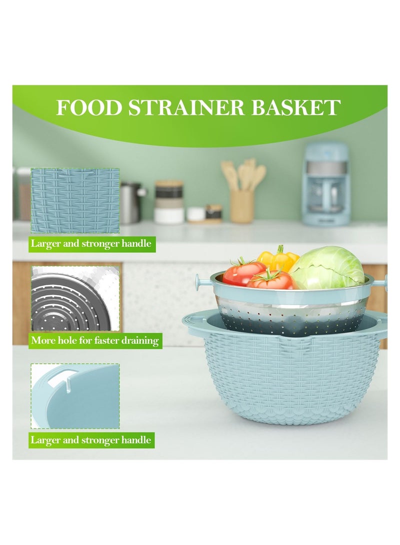 SYOSI 4 In 1 Colander with Mixing Bowl Set, Portable Food Strainers and Colanders, Pasta Strainer, Rice Strainer, Fruit Cleaner, Veggie Wash, Salad Spinner, for Washing and Draining Fruit, Vegetables - Image 4