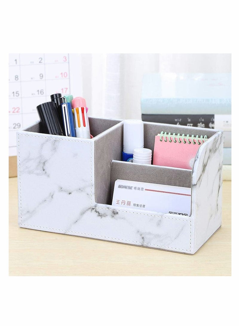 Desk Tidy Organiser Caddy Multifunction Leather Pen Pencil Pots Holder Office Desk Stationery Supplies Organizer Desk Organiser Pen Pencil Pots Holder (Gray Marble Pattern) - Image 2