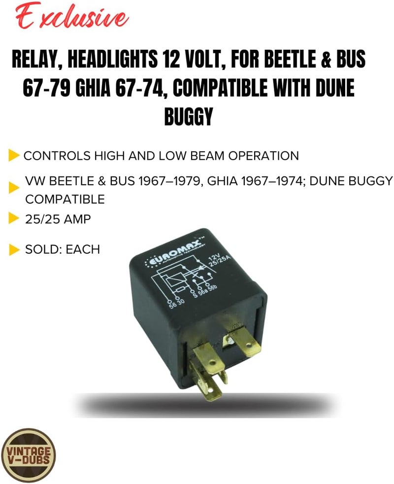 EMPI Relay, Headlights 12 Volt, for Beetle & Bus 67-79 Ghia 67-74, Compatible with Dune Buggy - Image 3