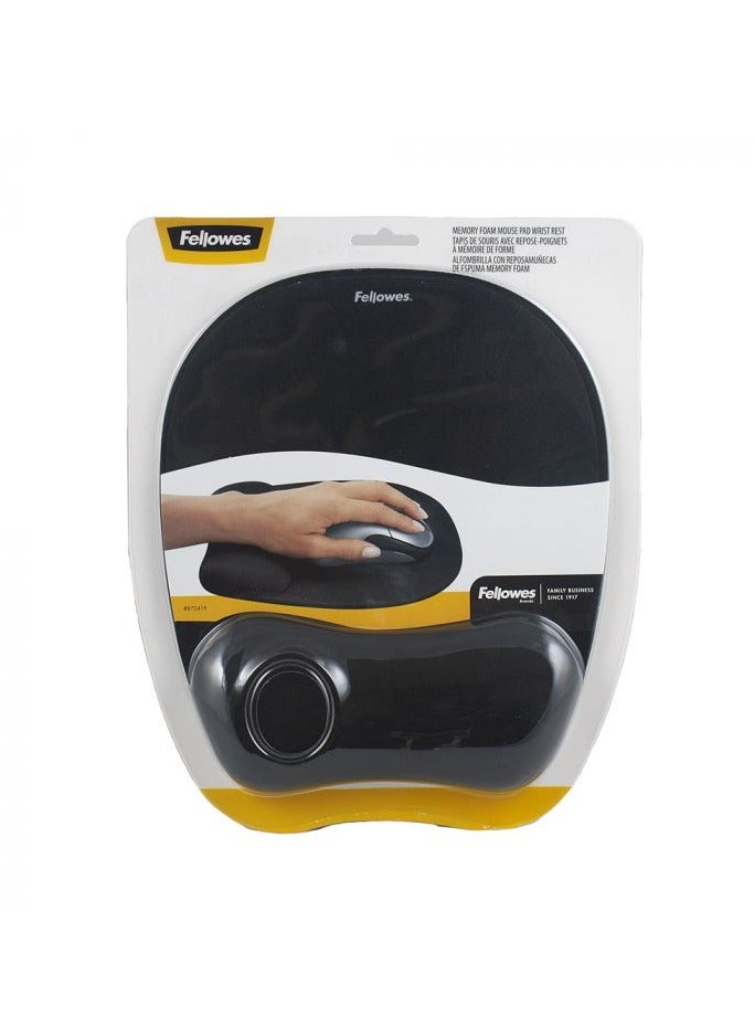 Fellowes Memory Foam Mouse Pad/Wrist Rest, Black - Image 1