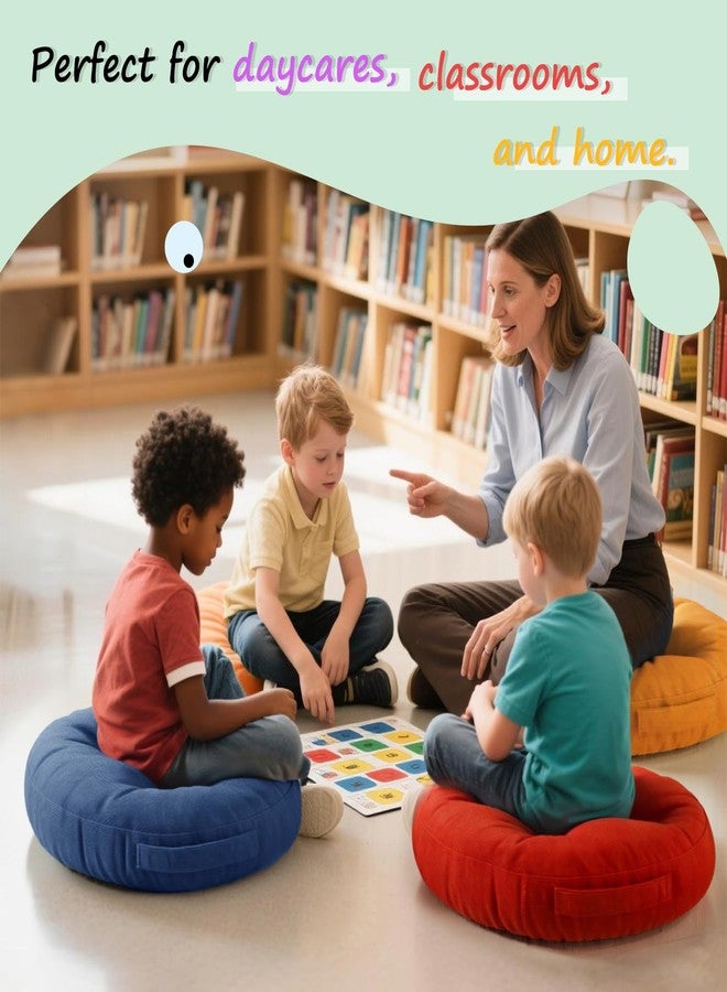 Degrees of Comfort 6Pcs Round Floor Cushions for Kids, Waterproof Flexible Seating for Classroom Elementary, Safe Smolder Resistance Sitting Pillows with Handles, 15-inch, Multicolor - Image 5