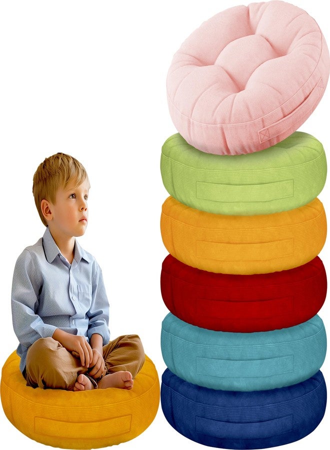 Degrees of Comfort 6Pcs Round Floor Cushions for Kids, Waterproof Flexible Seating for Classroom Elementary, Safe Smolder Resistance Sitting Pillows with Handles, 15-inch, Multicolor - Image 1