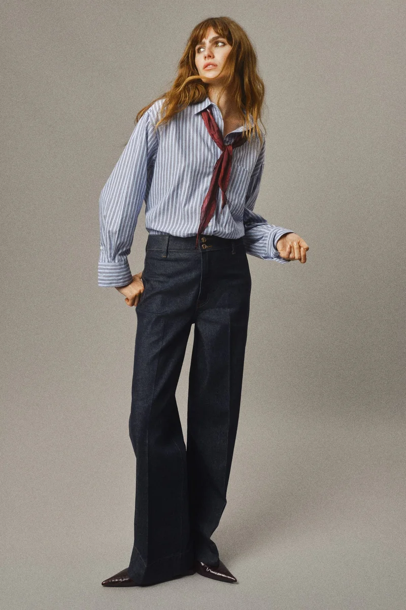 اتش اند ام جينز بساق واسعة وخصر عالي