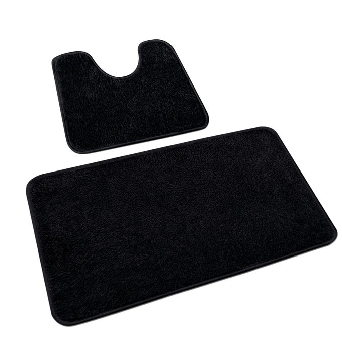 2PIECE BATHROOM RUG SET SOFT MICROFIBRE BATHROOM MAT AND TOILET RUG WITH CUTOUT NONSLIP BATH MAT WASHABLE BLACK 50 X 80 CM 50 X 40 CM