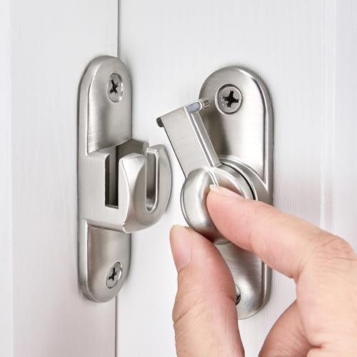 INIRET Silvery Barn Door Latches,90/180 Degree Gate Lock,Flip Gate Latches Hardware,Zinc Alloy Right Angle Door Lock Latch,Door Security Sliding Door Latch Lock for Cabinets,Bathroom - Image 1