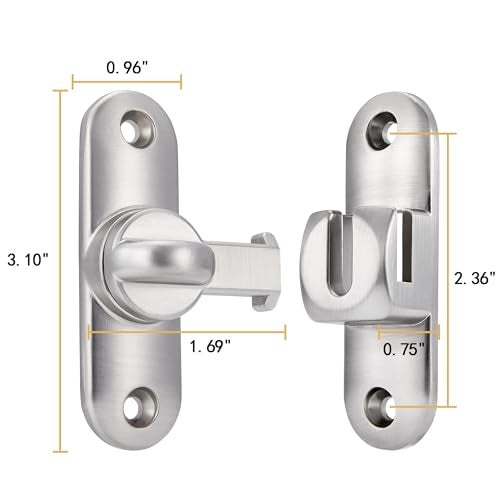 INIRET Silvery Barn Door Latches,90/180 Degree Gate Lock,Flip Gate Latches Hardware,Zinc Alloy Right Angle Door Lock Latch,Door Security Sliding Door Latch Lock for Cabinets,Bathroom - Image 2