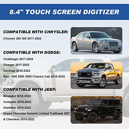 Dngbymx 8.4" Uconnect Touch Screen Digitizer Compatible with Ram 1500 2500 3500 Chrysler Dodge Durango Challenger Grand Cherokee Wrangler 2017 2018 2019 2020 Radio Navigation Replace # LA084X01(SL)(01) - Image 2