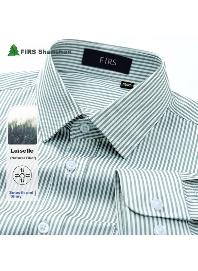 Firs Men's Non-iron Wrinkle-resistant Business Casual Striped Shirt Green Stripe 40 - Image 1