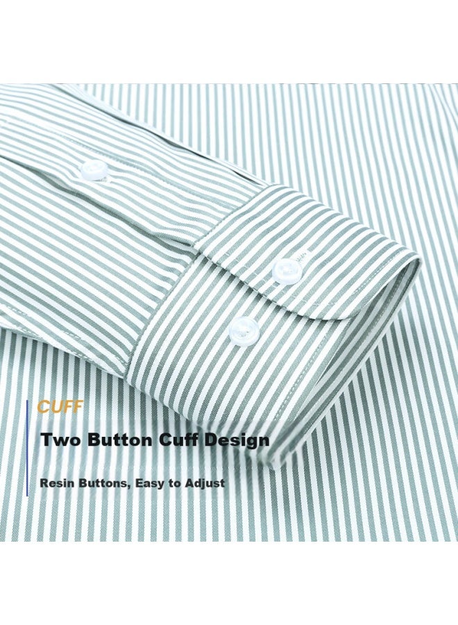 Firs Men's Non-iron Wrinkle-resistant Business Casual Striped Shirt Green Stripe 40 - Image 5