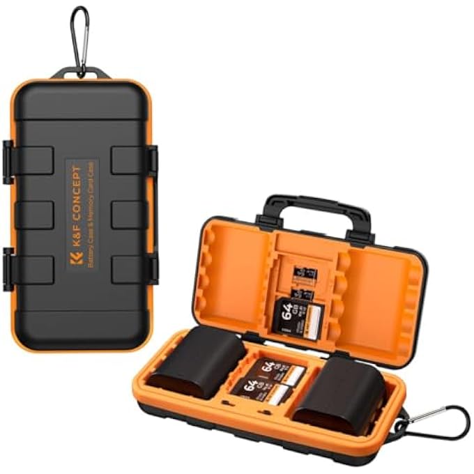 rayihni K&F CONCEPT CAMERA BATTERY MEMORY CARD CASE | WATERPROOF, SHOCKPROOF WITH CARD SLOT FOR BAG STORAGE | HOLDS 2X BATTERIES OR 8 DRY CELL BATTERIES, 2 CF CARDS OR 2 XQD, 4 SD CARDS AND 6 TF CARDS - Image 1
