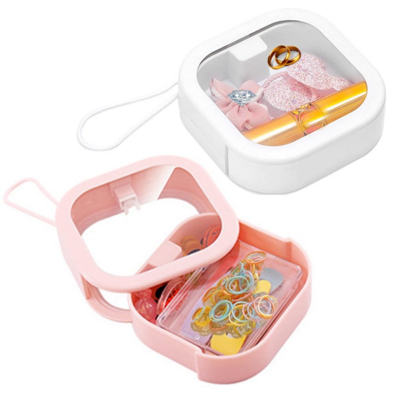 REVAXUP 2pcs Hair Tie Organizer Boxes,Baby Girls hair accessories Organizer for Travel,Best Hair tie holder organizer for storing mini Ttems like hair clips,Q-Tips, floss sticks,Pink&White - Image 1