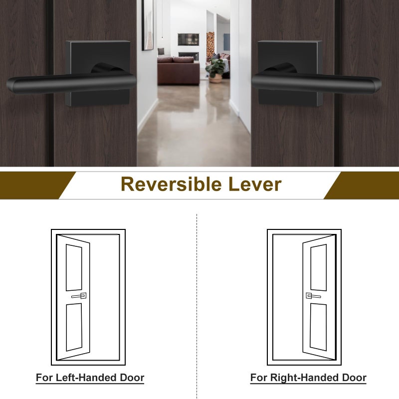 Hosom 6 Pack Passage Door Lever For Closet Hall Heavy Duty Door Handle With Square Plate Left Or Right Handing Levers Door Handles Interior No Locking Matte Black - Image 5