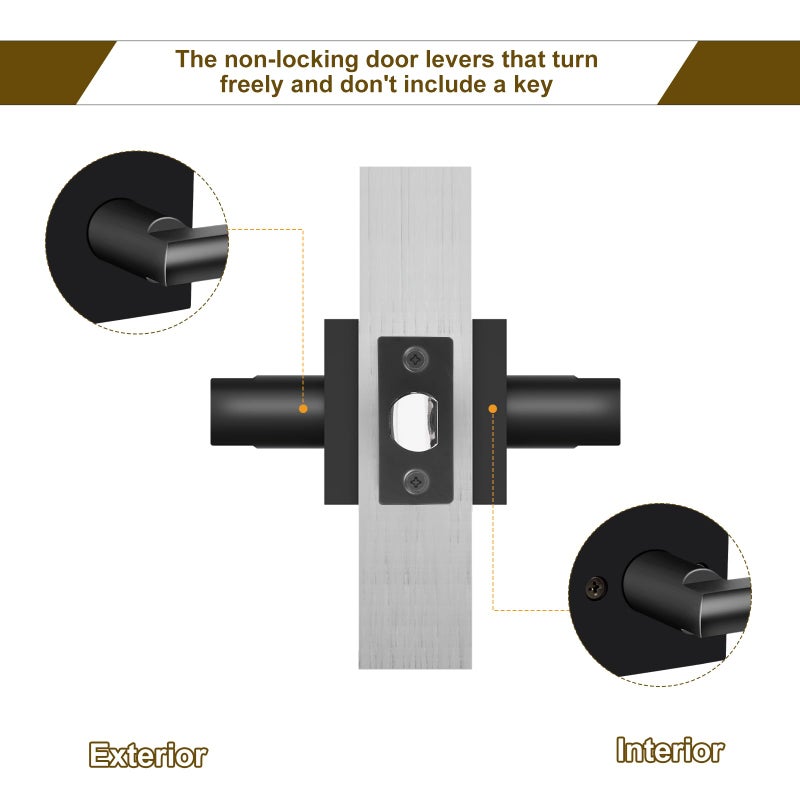 Hosom 6 Pack Passage Door Lever For Closet Hall Heavy Duty Door Handle With Square Plate Left Or Right Handing Levers Door Handles Interior No Locking Matte Black - Image 4