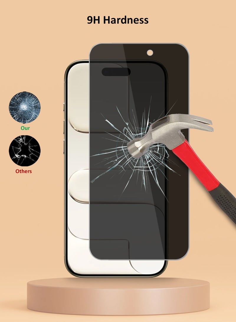 Techie 2 Pack iPhone 17 Air Privacy Tempered Glass Screen Protector - Premium Privacy Glass 9H Hardness 0.33 mm Rounded Edges Anti Bubbles Easy Installation - Image 3