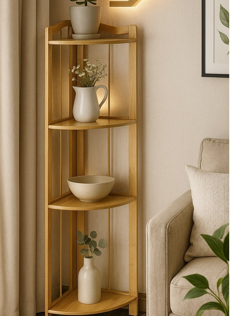 Living 4-Tier Wooden Corner Shelf – Compact and Multi-Purpose - Image 1