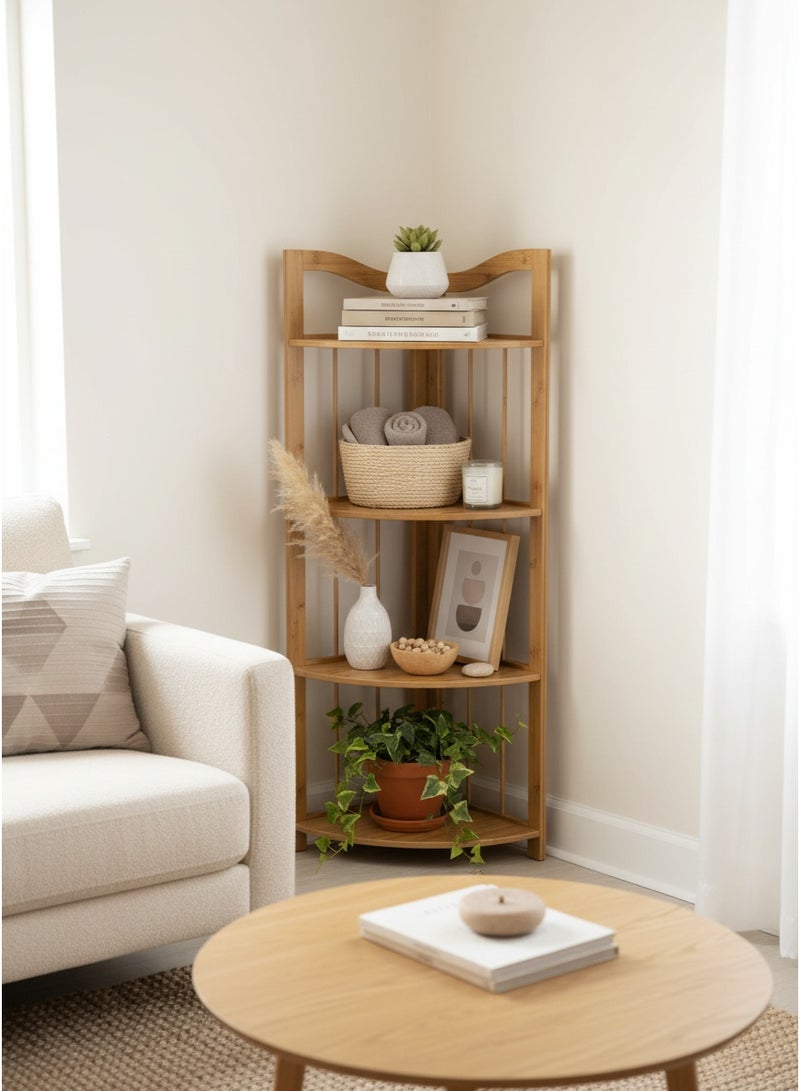 Living 4-Tier Wooden Corner Shelf – Compact and Multi-Purpose - Image 4